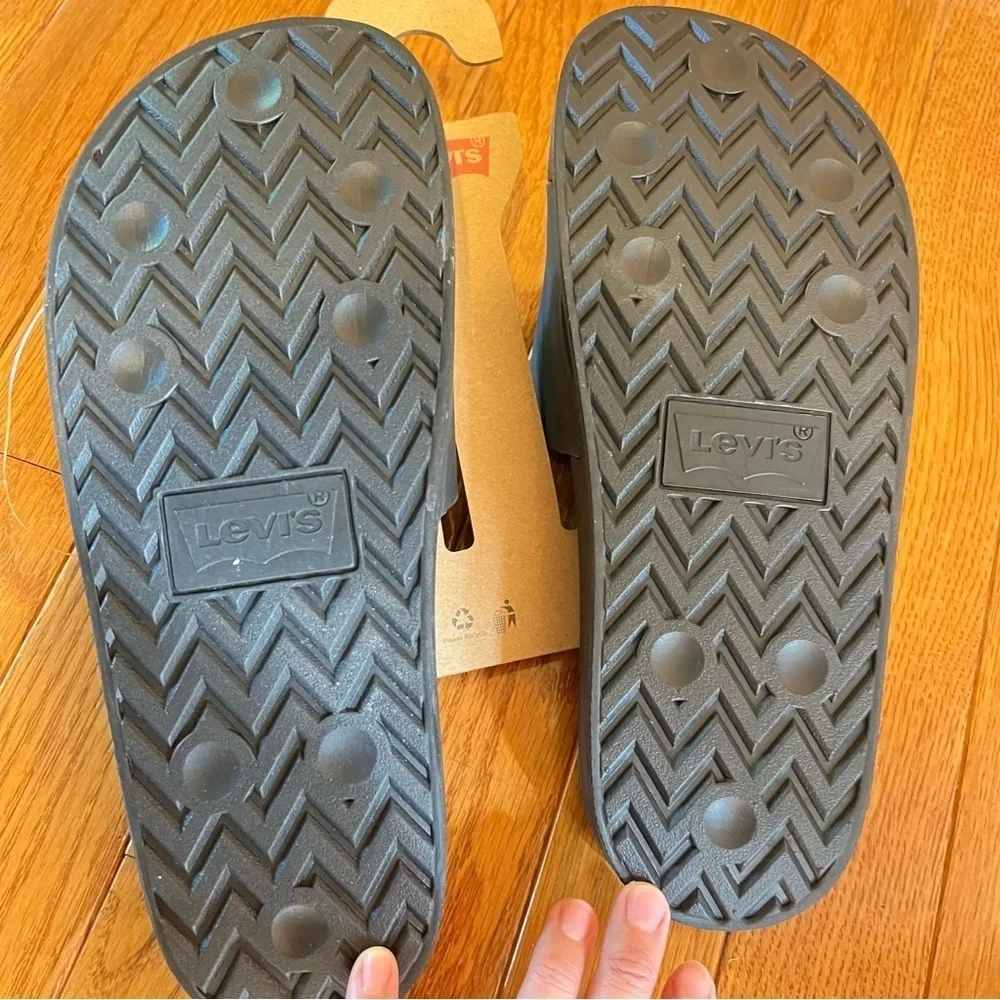 LEVIS Mens Batwing Slide 2 Black & Red Synthetic Upper Slippers Logo Size: 11,12